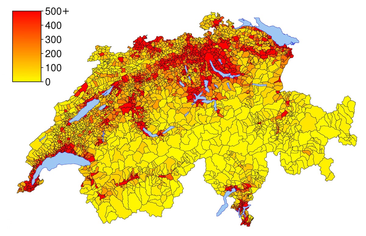 šveice iedzīvotāju blīvums karte