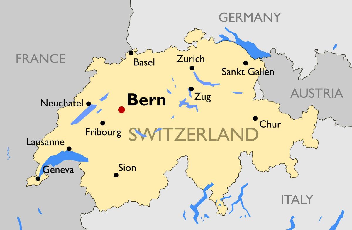 kartes šveices ar lielākajās pilsētās