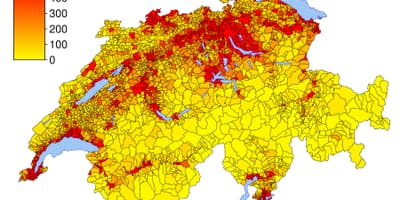 Šveice iedzīvotāju blīvums karte