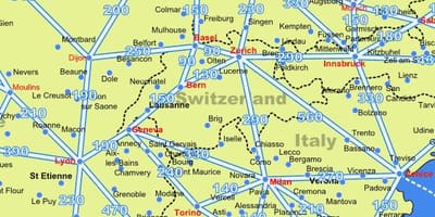 Karte šveice kartes ar distancēm